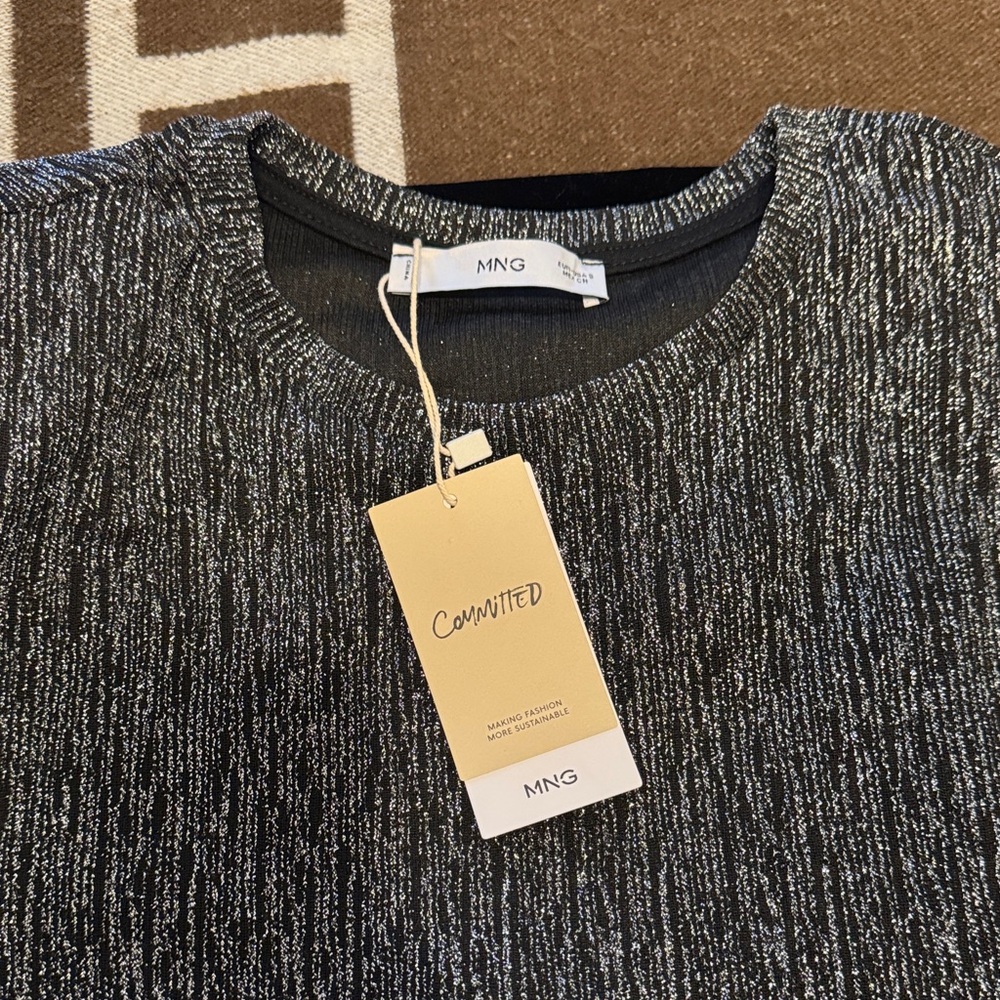 Mango Black and Silver Textured Top